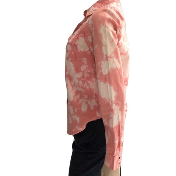 Life in progress button front acid wash long sleeve shirt orange size:S - Picture 3 of 16